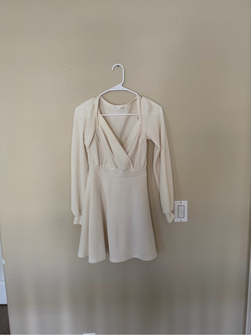 Cream Long-Sleeve Wrap Skater Dress